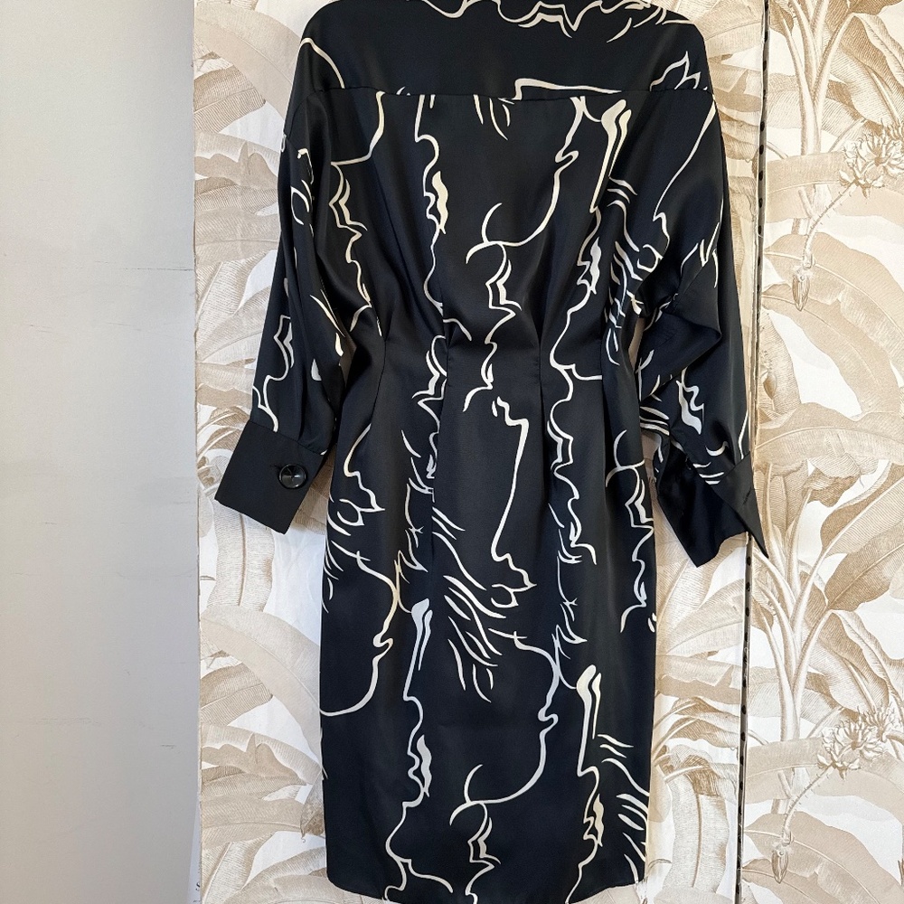 ZARA Black Abstract Print Shirt Dress – Long Sleeve Tie Waist Mini - Picture 4 of 7